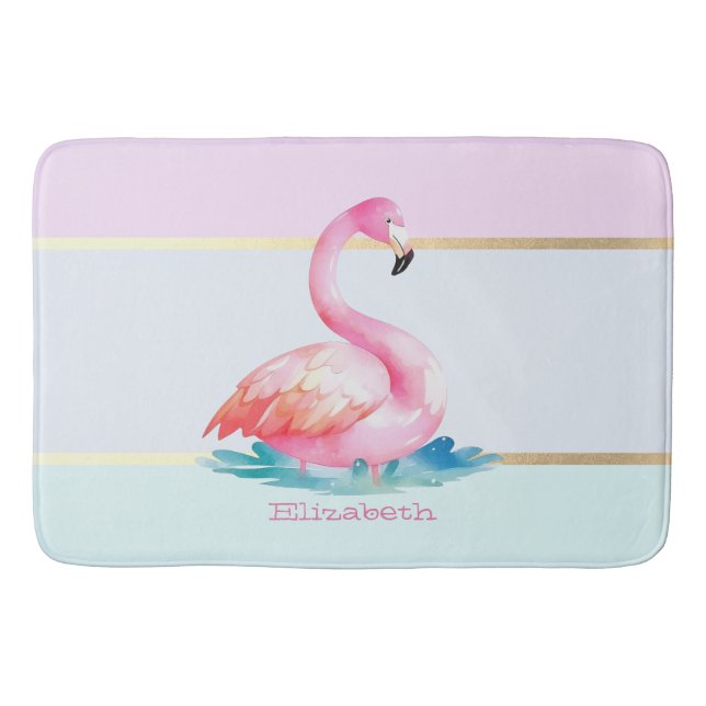 Tapete De Banheiro Flamingos Rosa Listras Pastel Modernas (Frente)