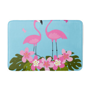 Tapete De Banheiro Flamingos Tropicais e Ilustração Floral