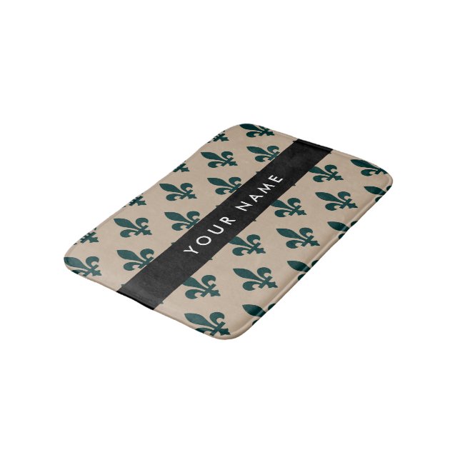 Tapete De Banheiro Fleur de Lis, Green on Beige, Royal, Your Name (Angulado)