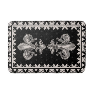 Tapete De Banheiro Fleur-de-lis - Preto e Creme