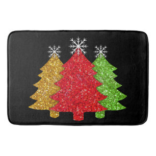 Tapete De Banheiro Floco de neve de árvore de Natal, verde-de-ouro es