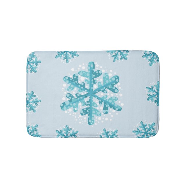 Tapete De Banheiro Flocos de neve azuis Natal / Bath Mat do inverno (frente)