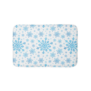 Tapete De Banheiro Flocos de neve bonito de Natal Azul em Branco de i