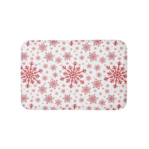 Tapete De Banheiro Flocos de neve bonito de Natal Vermelho em Branco 