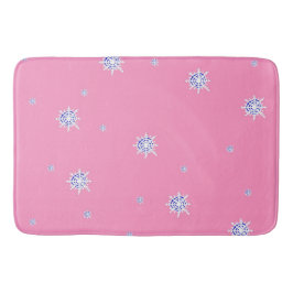 Tapete De Banheiro Flocos de neve de inverno rosa