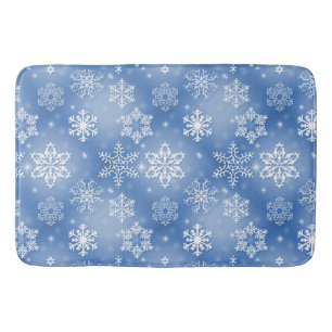 Tapete De Banheiro Flocos de Neve de Inverno Sobre Azul Gelado