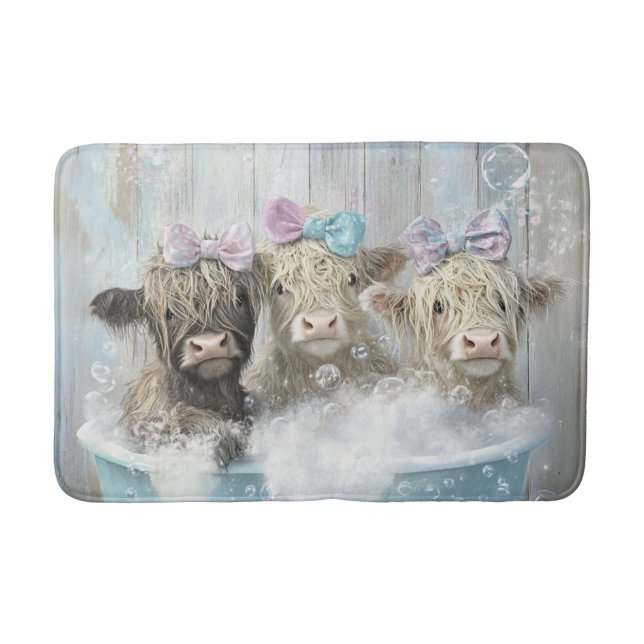 Tapete De Banheiro Floffy Highland Calves Bubble Bath Farmhouse Cena (Frente)