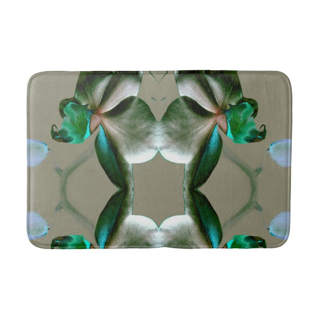 Tapete De Banheiro Flor artístico em Cinzas azuis, verdes e verdes (Frente)