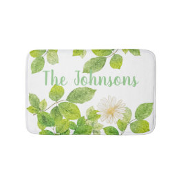 Tapete De Banheiro Flor Branco e Jardim de Folhas Verde