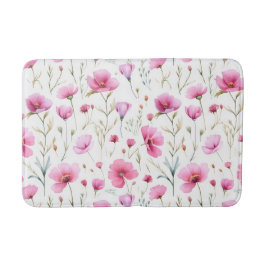 Tapete De Banheiro Flor de Campo Aguarela Rosa