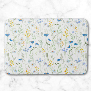 Tapete De Banheiro Flor de Campo Aquarela Azul Amarelo
