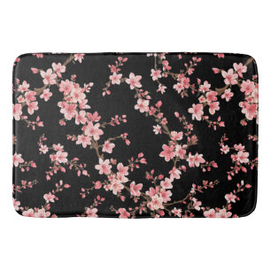 Tapete De Banheiro Flor de Cerejeira Japonesa Rosa Bege Preto