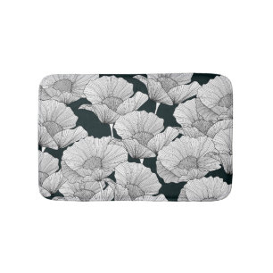 Tapete De Banheiro Flor De Papoila, Linha Branca Preta.