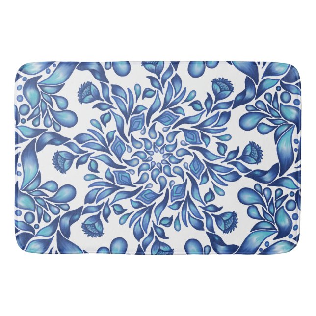 Tapete De Banheiro Flor e mandala em azul (Frente)