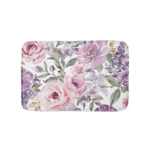 Tapete De Banheiro Flor Lavanda Rosa Cor-de-rosa Flor Aquarela Roxa