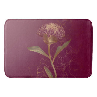 Tapete De Banheiro Flor Protea Dourada Bordô Ilustração Botânica