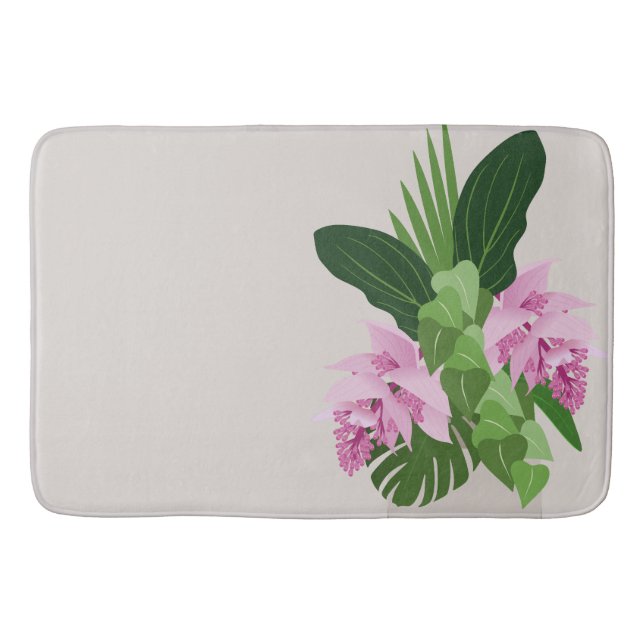 Tapete De Banheiro Flor rosa Tropical Medinilla em Beige Vase (Frente)