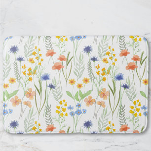Tapete De Banheiro Flor Silvestre Aquarela Laranja Amarelo Azul