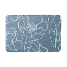 Tapete De Banheiro Flor Silvestre Moderna Azul Branco