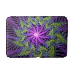 Tapete De Banheiro Flor Verde Roxo, Abstrato, Arte Fractal