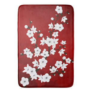 Tapete De Banheiro Flor Vermelho, Negro E Branco, De Cereja