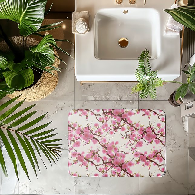 Tapete De Banheiro Florais de Flor de Cereja Rosa Elegante (Cherry Blossom Bath Mat)