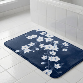 Tapete De Banheiro Floral Azul Marinho Branco