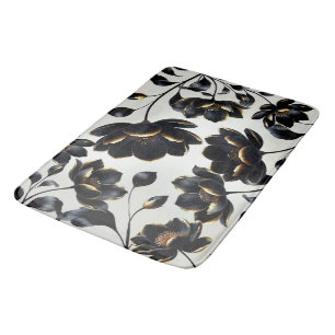 Tapete De Banheiro Floral Bege Preto e Dourado Elegante Escuro Temper