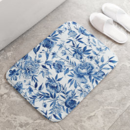 Tapete De Banheiro Floral Botânico em Aquarela Azul Chinoiserie