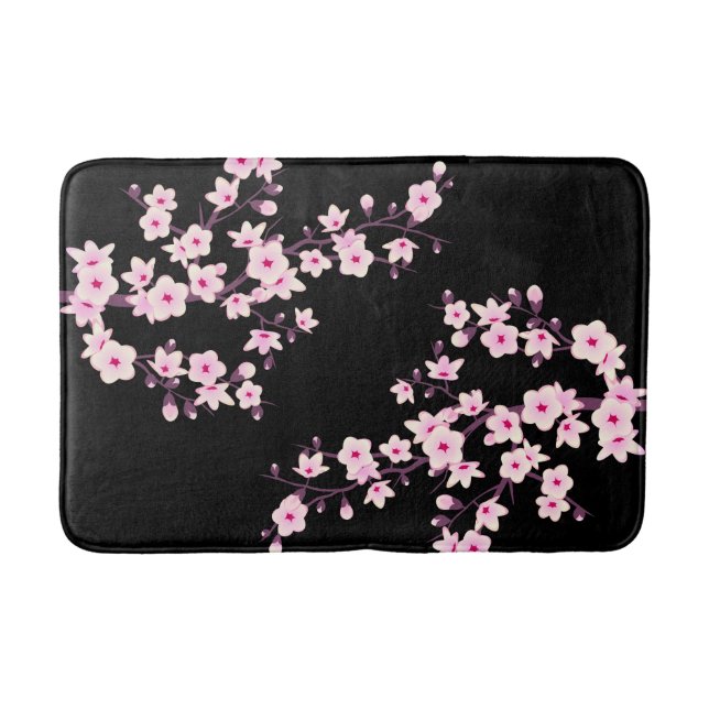 Tapete De Banheiro Floral Cherry Blossoms PINK Black (Frente)