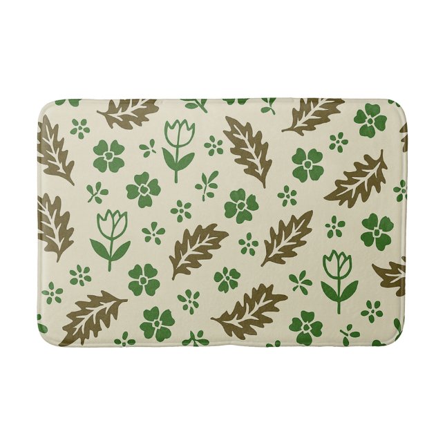 Tapete De Banheiro Floral Creme e Verde (Frente)