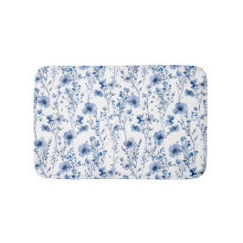 Tapete De Banheiro Floral de Flor Silvestre de Aquarela Azul Branco