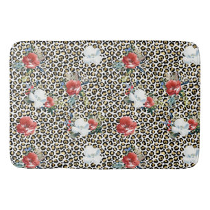 Tapete De Banheiro Floral de Impressão do Leopardo Dourado