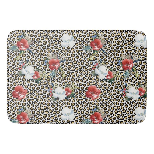 Tapete De Banheiro Floral de Impressão Leopardo Dourado (Frente)