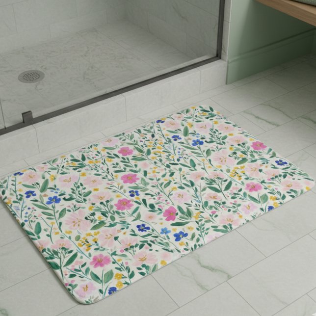 Tapete De Banheiro Floral Garden (colorful preppy floral garden bath mat)