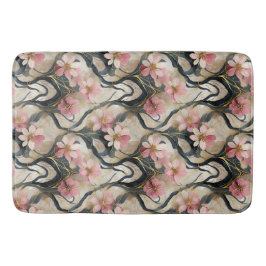 Tapete De Banheiro Floral Japonês Rosa Dourado
