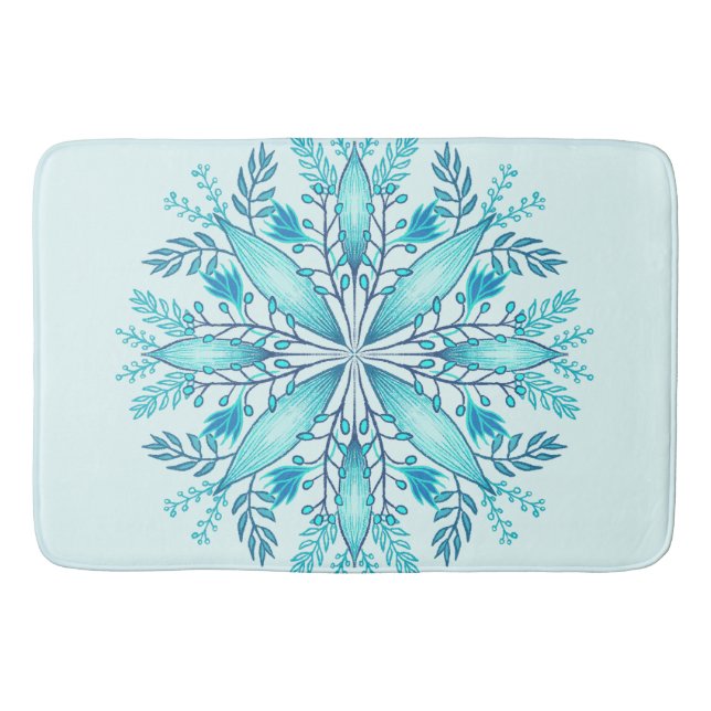 Tapete De Banheiro Floral Mandala - Turquesa Blue Boho Snowflake (Frente)