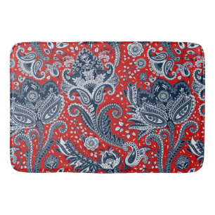 Tapete De Banheiro Floral Paisley Boho Boêmio Vermelho Branco e Azul