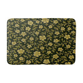 Tapete De Banheiro Floral Preto e Dourado
