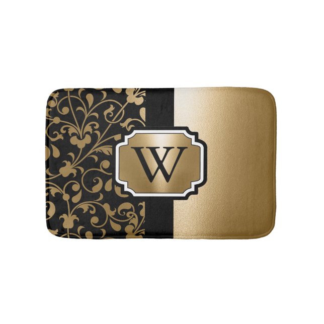 Tapete De Banheiro Floral Preto e Ouro (frente)