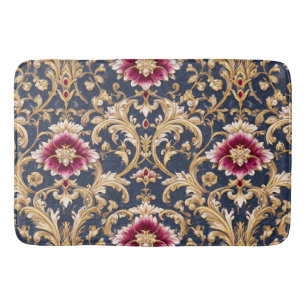 Tapete De Banheiro Floral Real Barroco em Azul Profundo