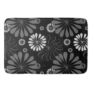 Tapete De Banheiro Floral Retro Preto e Branco