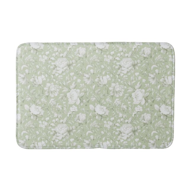 Tapete De Banheiro Floral Romântico Verde Branco   (Frente)
