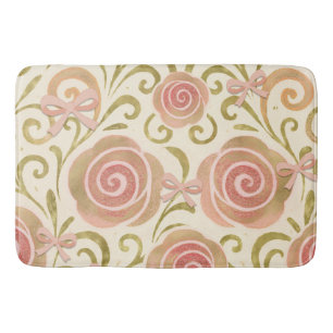 Tapete De Banheiro Floral Rosa e Dourado com Laços Rosas Princesa