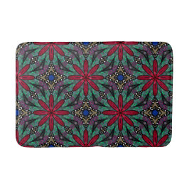 Tapete De Banheiro Floral Vermelho Com Verde e Azul