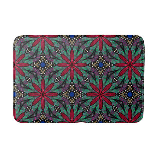 Tapete De Banheiro Floral Vermelho Com Verde e Azul