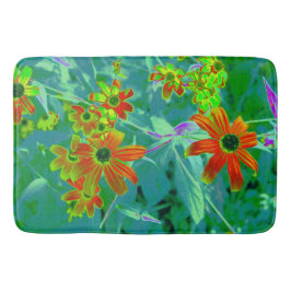 Tapete De Banheiro Flores Amarelas e Vermelhas Trippy no Azul Retroat