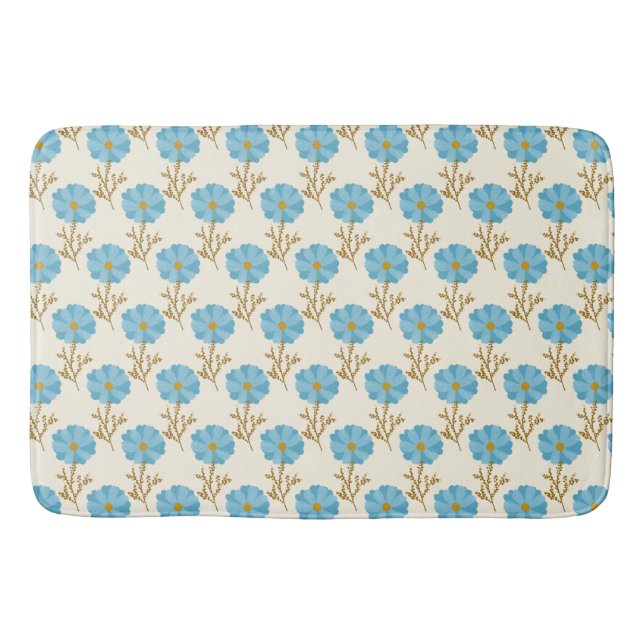 Tapete De Banheiro Flores Azuis Femininas Creme (Frente)