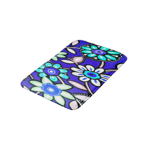 Tapete De Banheiro Flores Azuis Funky Retro