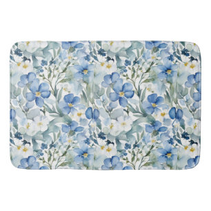 Tapete De Banheiro Flores brancas azuis Aquarela Chic
